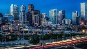 Denver skyline at dusk