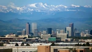 A picture of a city with commercial roofing in Denver