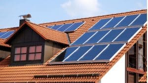 Solar panels on a roof in Denver
