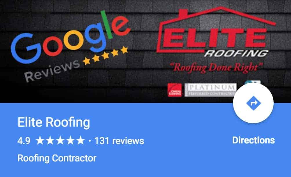 Google reviews and elite roofing logos.